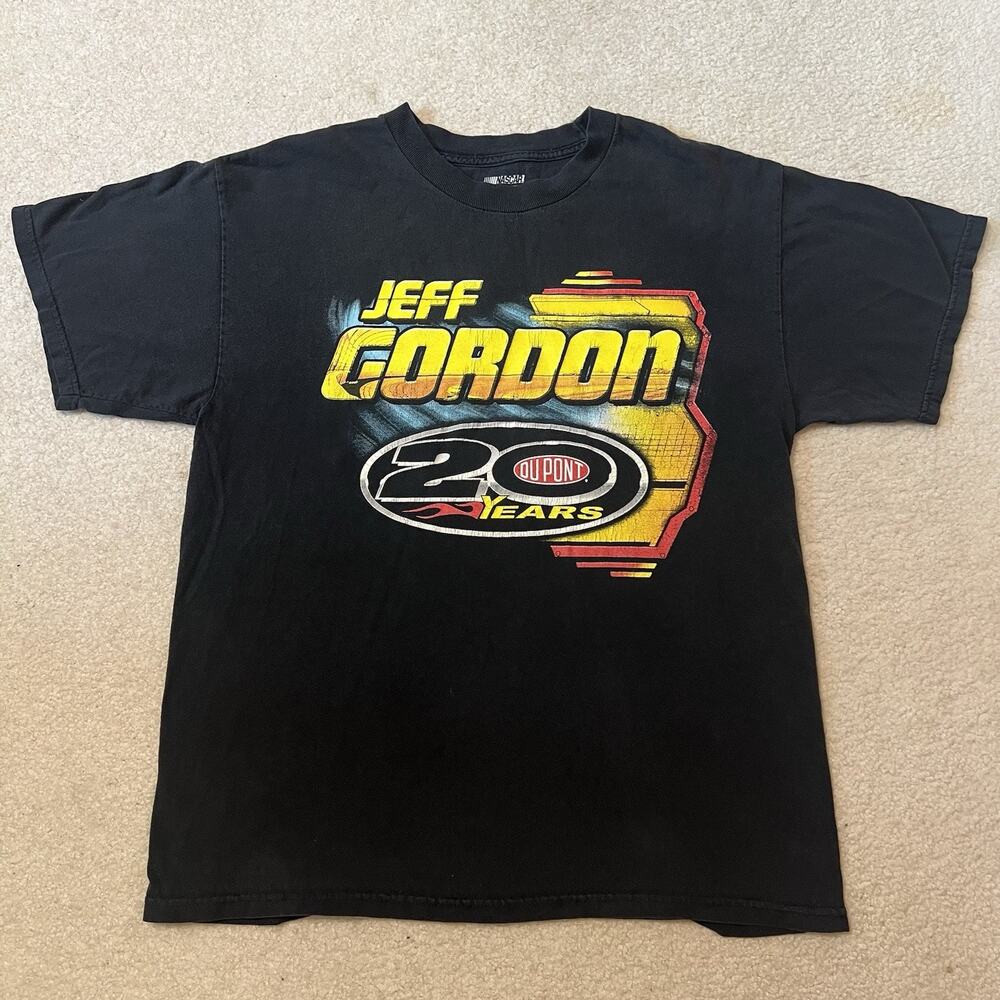 JEFF GORDON T-SHIRT DOUBLE SIDED PRINT NASCAR BLACK MENS SIZE XL 2012
